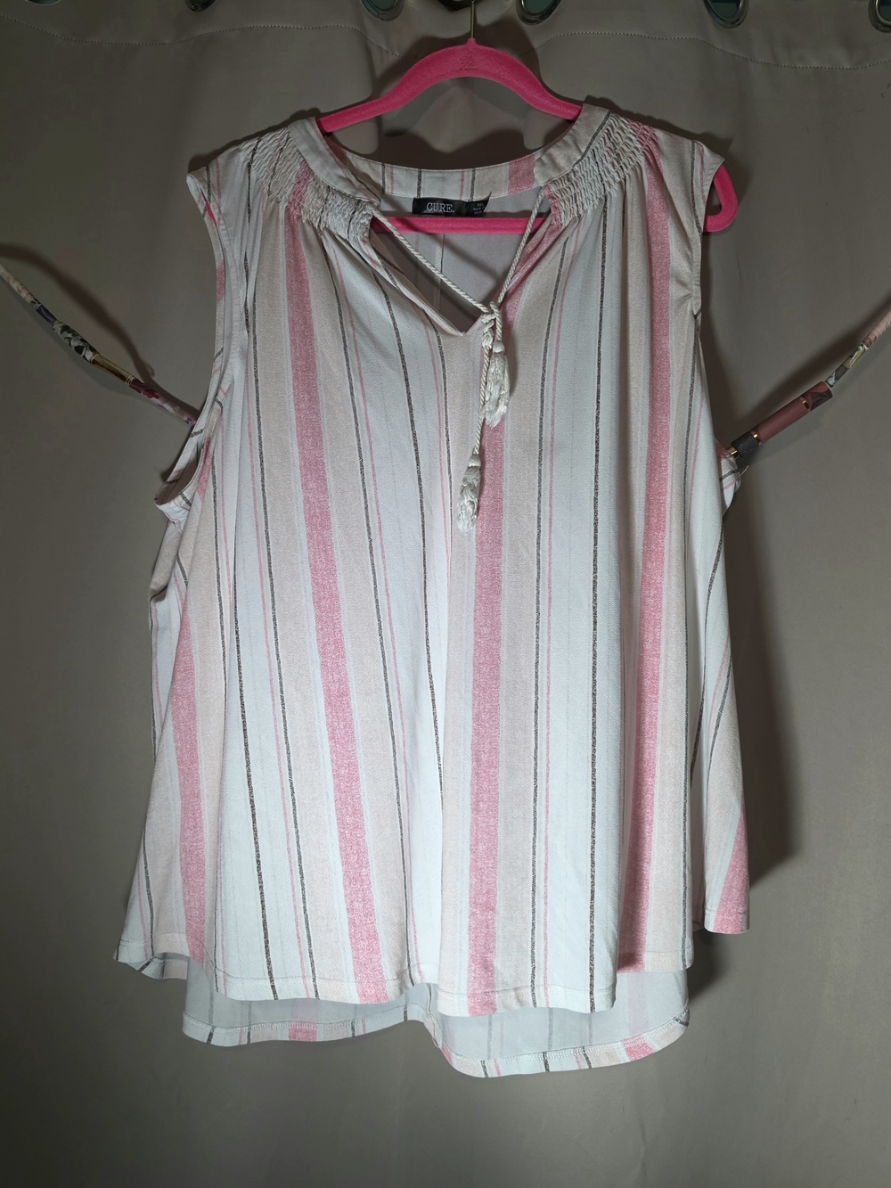 CURE. Women's 3XL Pink and White Striped Sleeveless Blouse